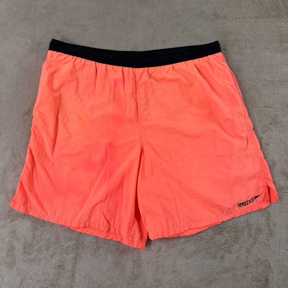 Vintage Speedo Swim Trunks Mens Swim Large Neon Orange Mesh Liner Stretch‎ Board